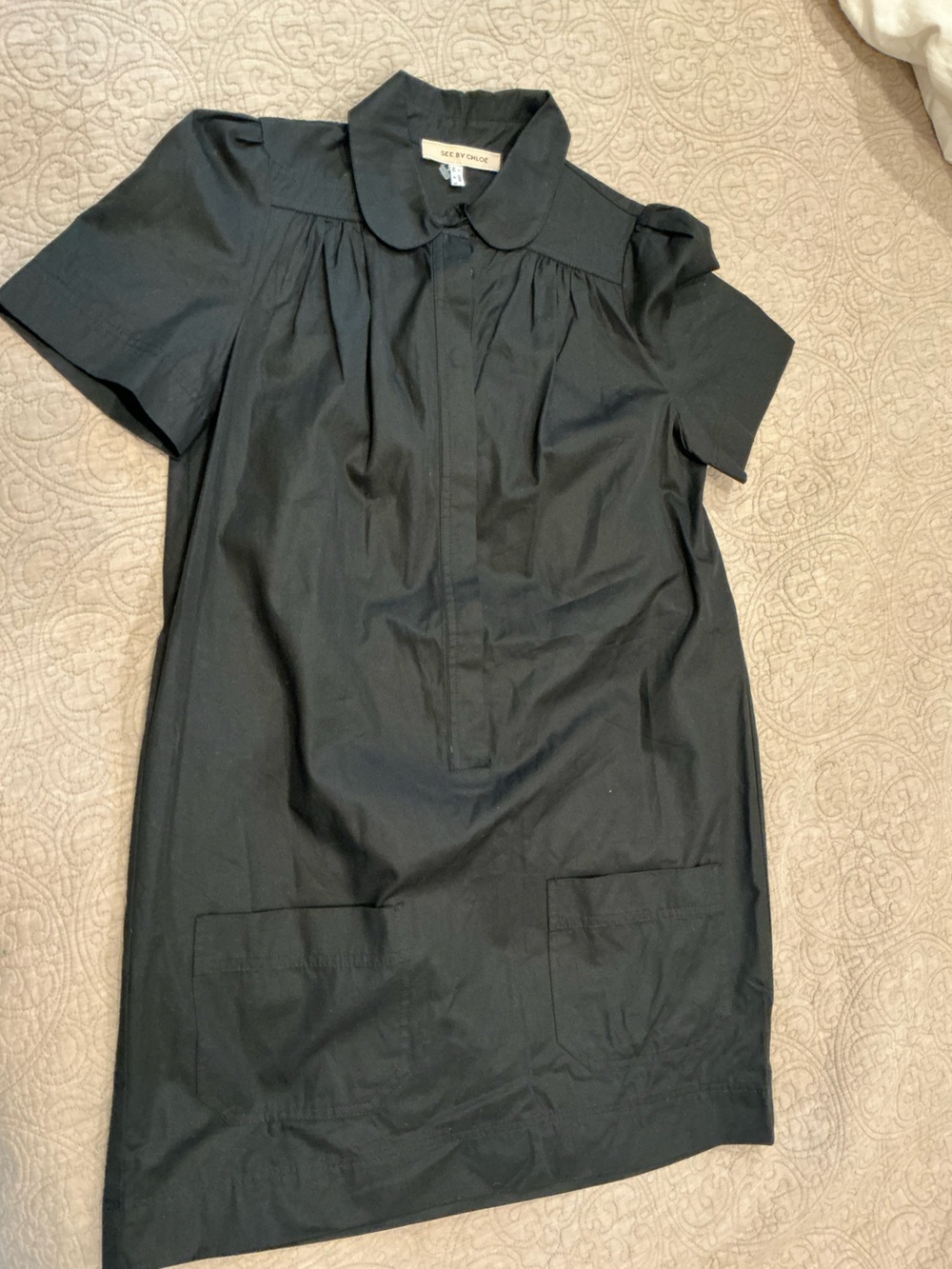 See By Chloe Black Short-Sleeve Shift Dress - Picture 2 of 14